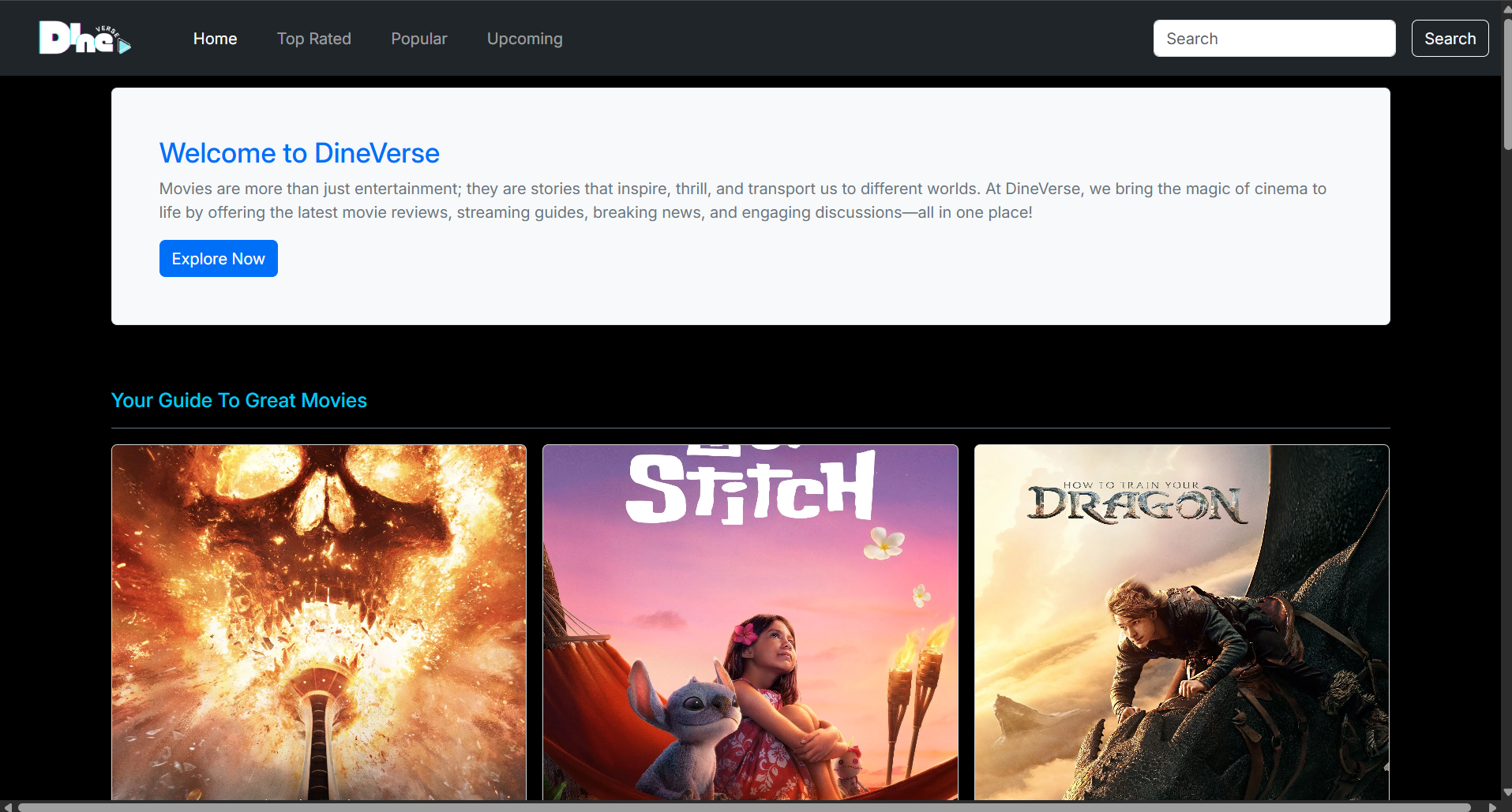 DineVerse Movie Website